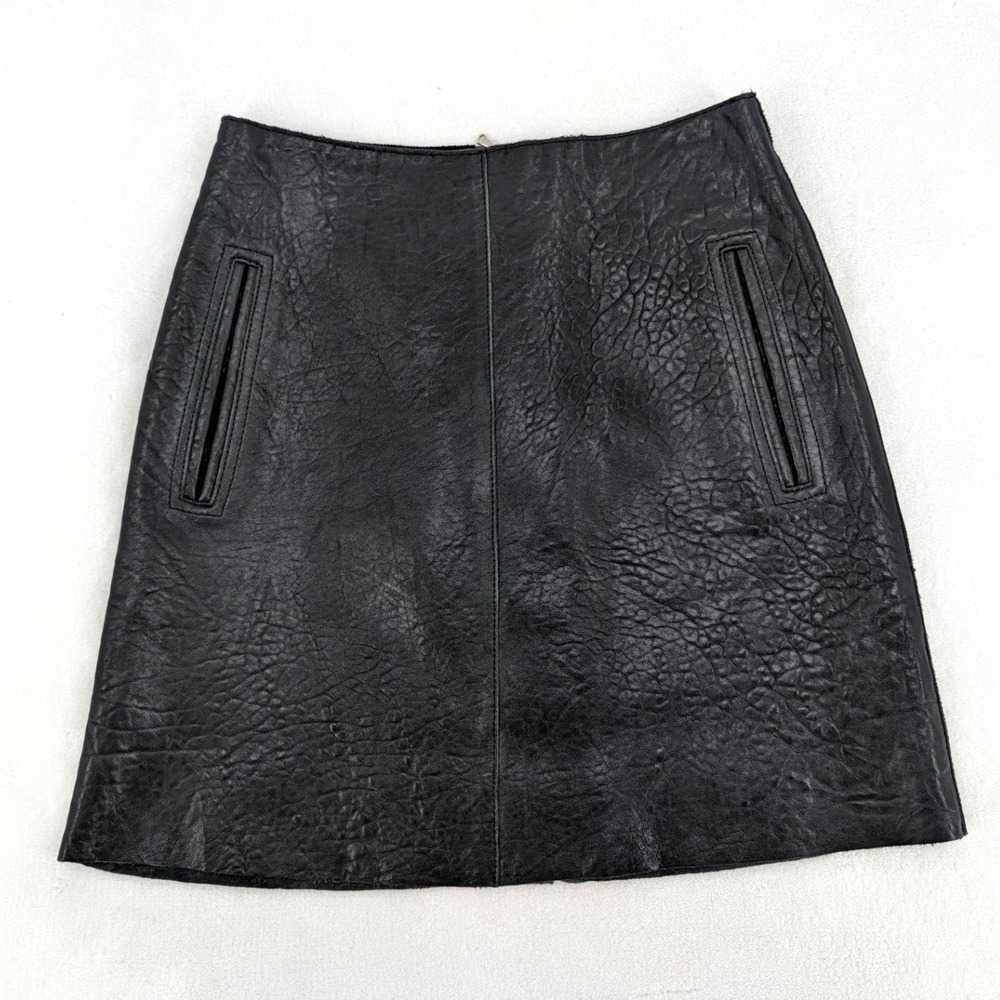 Carven Black Textured Sheep Leather Mini Skirt Size 36 Made in Turkey